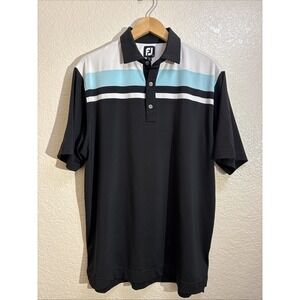 Footjoy Shirt Mens Large Short Sleeve Golf Polo Stretch Lightweight Black Blue